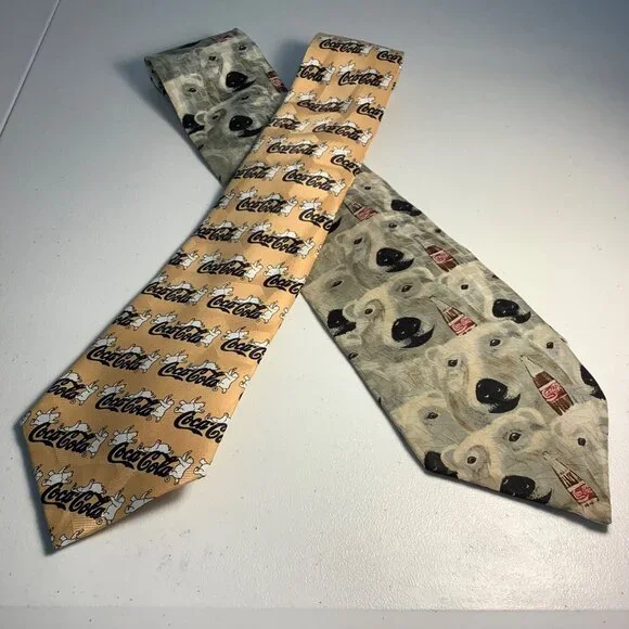 2 Coca-Cola Polar Bear Neckties – Holiday / Winter Novelty Tie Lot - Picture 3 of 6